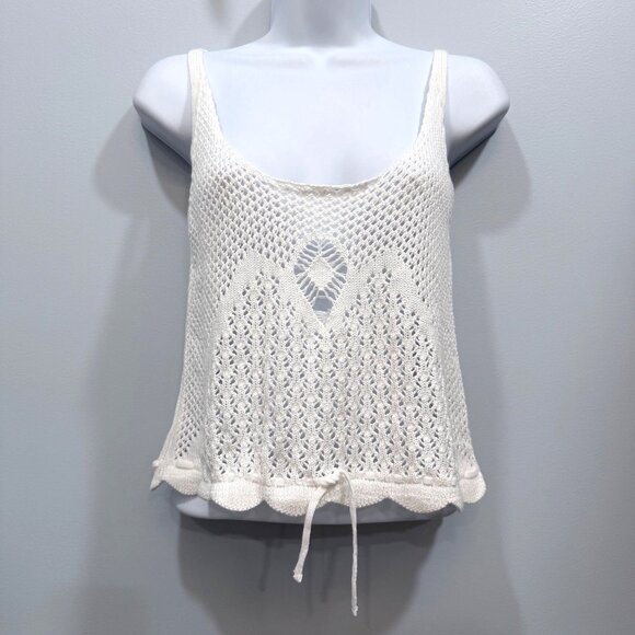 Bluenotes Open Knit Crochet Tank Top Y2K Boho Festival Cream Womens M NEW - Picture 4 of 10